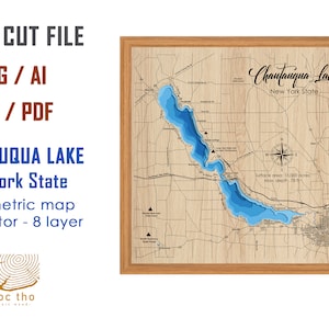 Archivo digital PDF, SVG - Capas de profundidad batimétrica del lago Chautauqua, NY Archivo SVG, Vector en capas, Archivo cortado con láser, regalo de boda