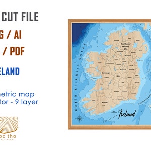SVG - Irland Bathymetrische Tiefe Schichten SVG-Datei, Layered Vektor, Laser geschnitten Datei, Hochzeitsgeschenk,