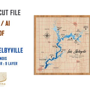 Digitale Datei - PDF, SVG - Lake Shelbyville, Illinois Bathymetrische Tiefe Schichten SVG-Datei, Schicht Vektor, Laser geschnitten Datei, Hochzeitsgeschenk, Hochzeit Geschenk