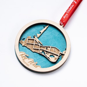 Moctho - kaartornament stad Florida, houten kerstornament thuis, housewarmingcadeau thuis, ornament nieuw huis, kerstcadeau, huisje