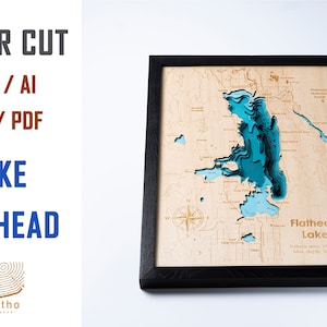 Digitaal bestand PDF, AI, SVG Flathead Lake Map Wood Multilayer Laser Cut Designs Vector, Custom Wood Lake, housewarmingcadeau