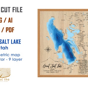 Digital File PDF, SVG - Great Salt Lake Utah, Bathymetric Depth Layers SVG File, Layered Vector, Laser Cut File, wedding gift