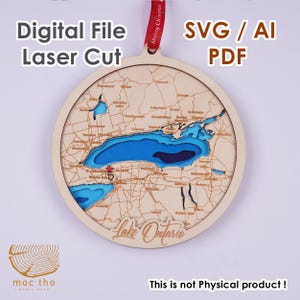 Archivo digital SVG: adorno navideño del lago Ontario de 6 pulgadas, regalo de inauguración de la casa personalizado, adorno para una casa nueva, regalo de Navidad, cabaña