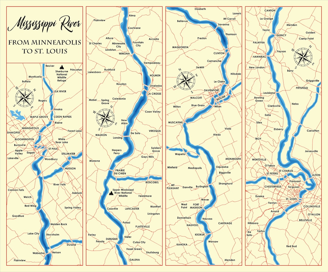 Digital File PDF, SVG Mississippi River Upper From Minneapolis to St