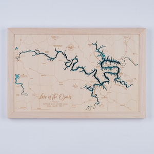 Lake of the Ozarks Missouri houten kaart 3D Custom kaart Lake, Island, Coast Bathymetrische kaart, Cabin House Wall Art, kerstcadeaus