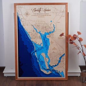 Houten kaart Charlotte Harbor Florida 3D Custom Lake, Island, Coast kaart bathymetrische kaart, Cabin House Wall Art, kerstcadeaus