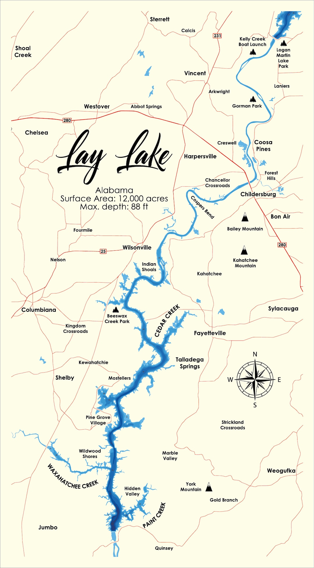 Digital File PDF SVG Lay Lake Alabama Bathymetric Depth Etsy