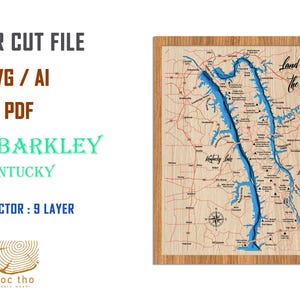 Digital File PDF, SVG - Lake Barkley Kentucky, Bathymetric Depth Layers SVG File, Layered Vector, Laser Cut File, wedding gift