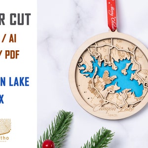 Digitaal bestand SVG - Canyon Lake, TX City MAP Kerstornament, Custom Home Housewarming Gift, New Home Ornament, Kerstcadeau, Cabin house