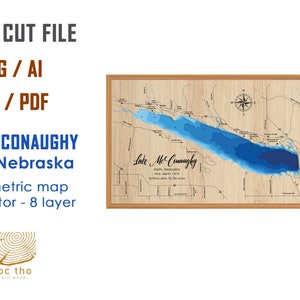 Digital File PDF, SVG - Lake McConaughy Nebraska , Bathymetric Depth Layers SVG File, Layered Vector, Laser Cut File, wedding gift