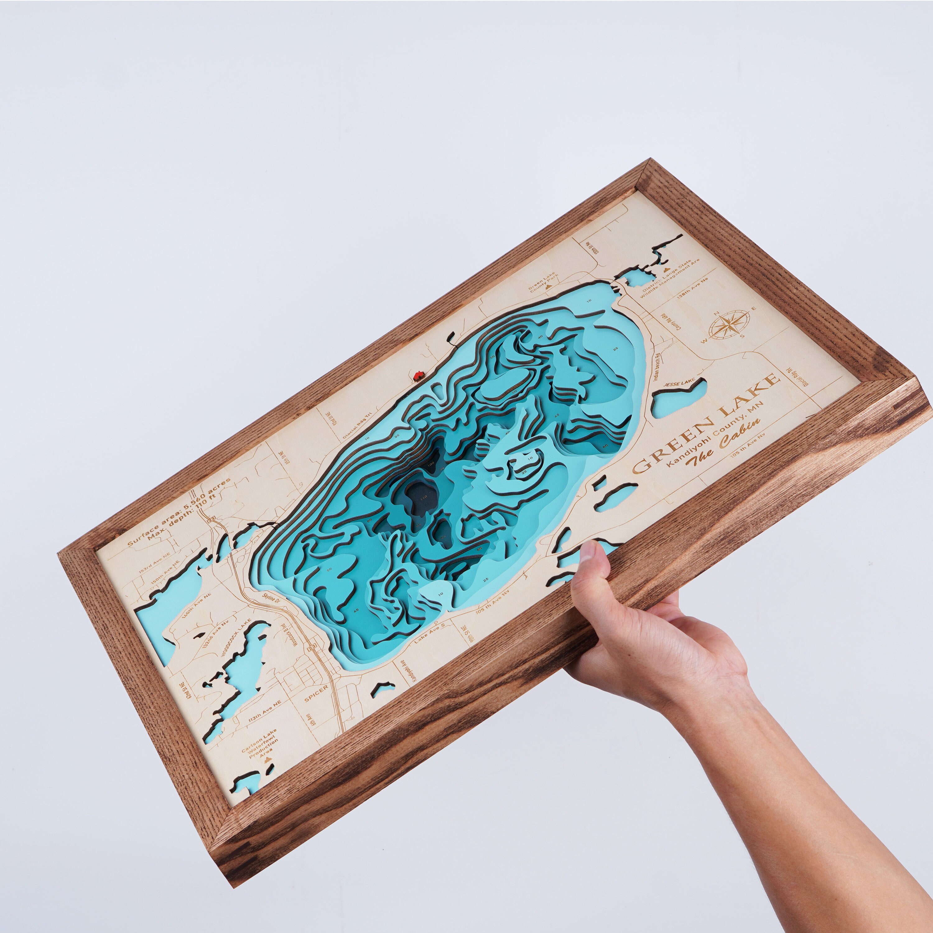 Green Lake Minnesota Wood Map 3D Custom Lake, Island, Coast Map ...