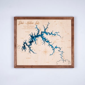 3D-HOUTEN kaart Dale Hollow Lake Tennessee (Kentucky) | Bathymetrische en topografische kaart | Cabin House muurkunst, housewarming, kerstcadeaus