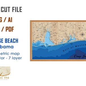 Digitale Datei - PDF, SVG - Orange Beach Alabama, Bathymetrische Tiefe, Schichten, SVG-Datei, Schichtvektor, Laserschnittdatei, Hochzeitsgeschenk
