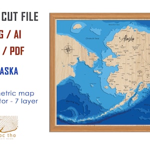 Digital File PDF, SVG - Alaska 3 version Bathymetric Depth Layers SVG File, Layered Vector, Laser Cut File, wedding gift