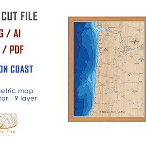 Digitale Datei - PDF, SVG - Oregon Coast oder Bathymetrische Tiefe Schichten SVG-Datei, Geschichtete Vektor, Laser geschnitten Datei, Hochzeitsgeschenk
