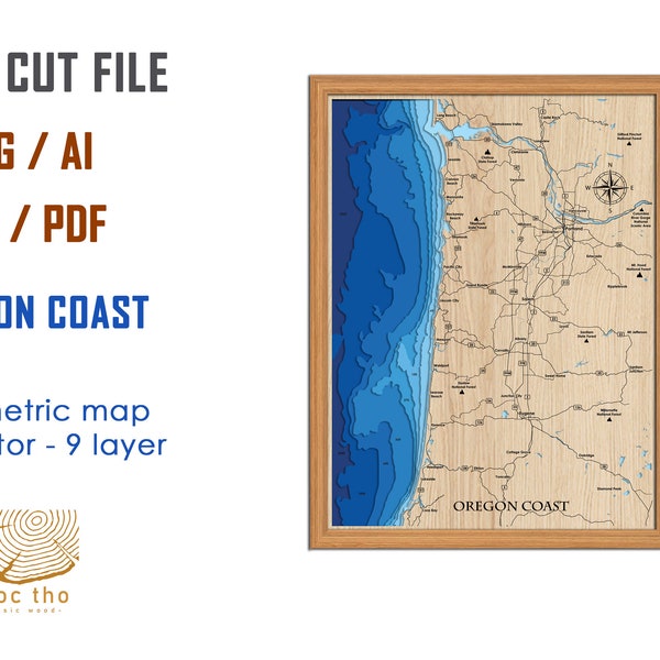 Digital File PDF, SVG - Oregon Coast Or Bathymetric Depth Layers SVG File, Layered Vector, Laser Cut File, wedding gift