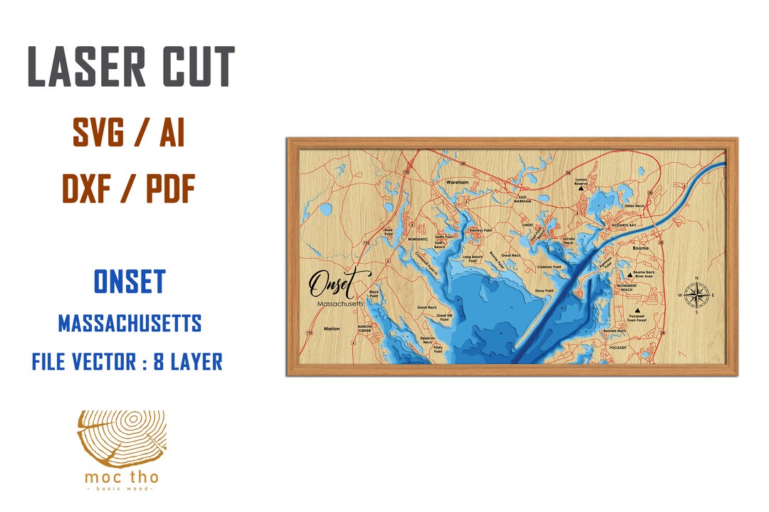 Digital File PDF, SVG - Onset Massachusetts Bathymetric Depth Layers ...