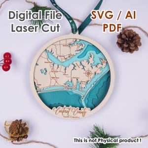 Digitaal bestand SVG - Carteret County, Crystal Coast kerstornament 6 inch, custom home housewarmingcadeau, nieuw huisornament, kerstcadeau