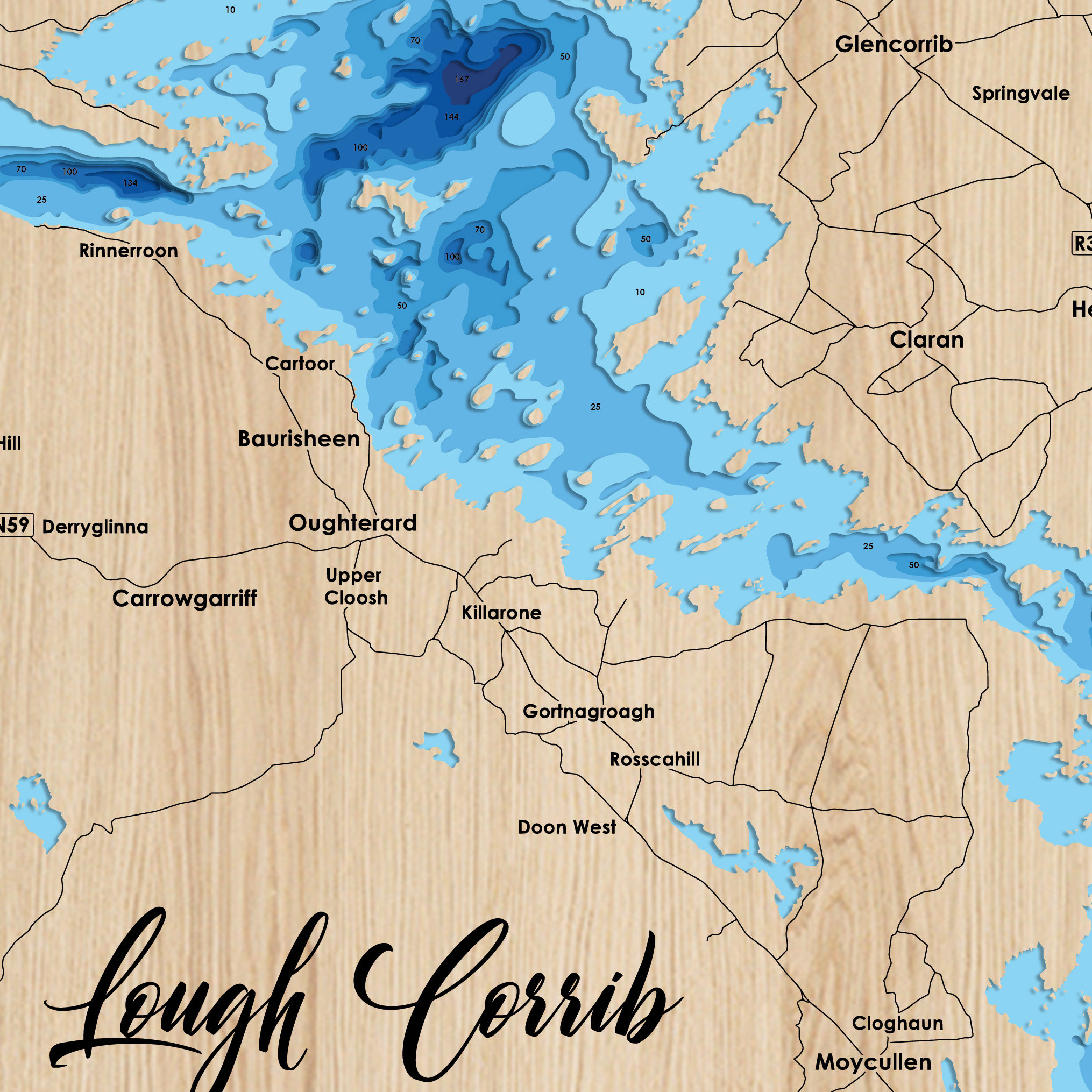 Digital File PDF SVG Lough Corrib Ireland Bathymetric Depth Layers Il Glmn 