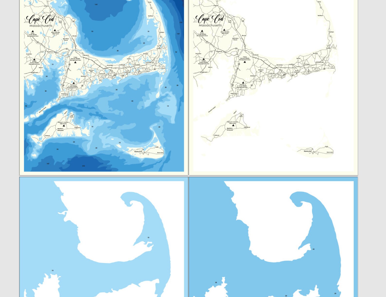 Digital File PDF, SVG Cape Cod Massachusett Bathymetric Depth Layers ...