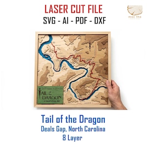 Digital File PDF, SVG - Tail of the Dragon map Bathymetric Depth Layers SVG File, Layered Vector, Laser Cut File, wedding gift,