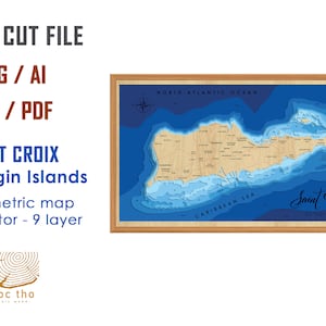 Digital File PDF, SVG - St Croix island Usvi map Bathymetric Depth Layers SVG File, Layered Vector, Laser Cut File, wedding gift,
