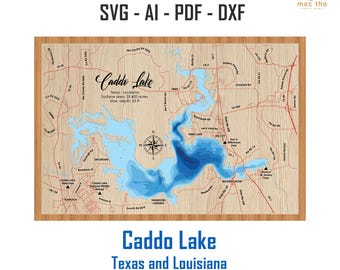 Digital File PDF, SVG - Caddo Lake Tx La Bathymetric Depth Layers SVG File, Layered Vector, Laser Cut File, wedding gift