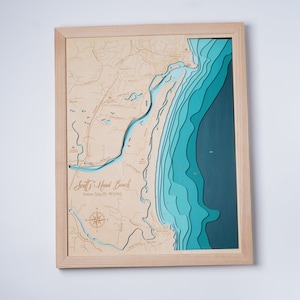 Scotts Head Beach Australië kaart hout Custom Lake, Island, Coast kaart | Bathymetrische kaart | Cabin House muurkunst, housewarming, kerstcadeaus