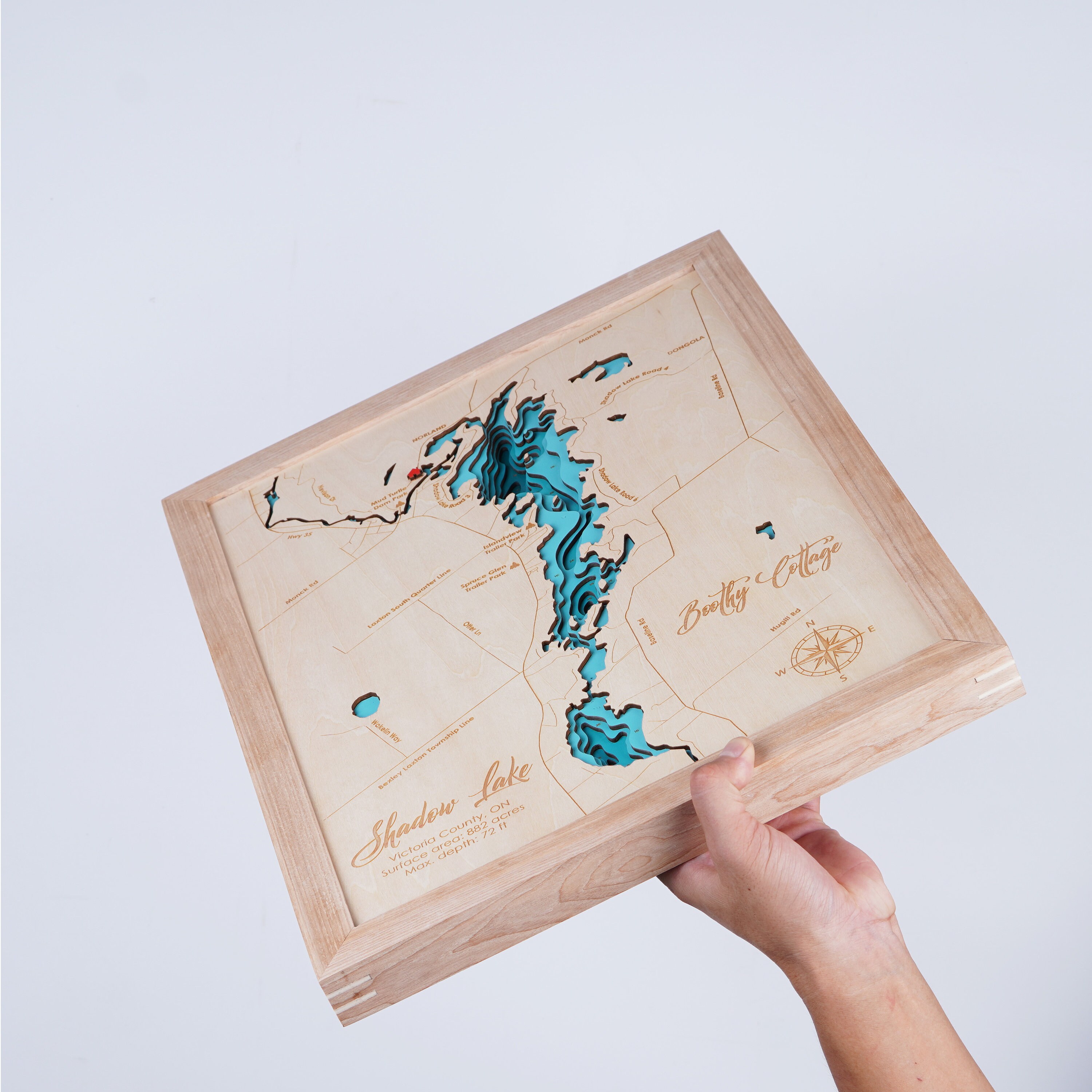 Shadow Lake Ontario Wood Map 3D Custom Lake, Island, Coast Map ...