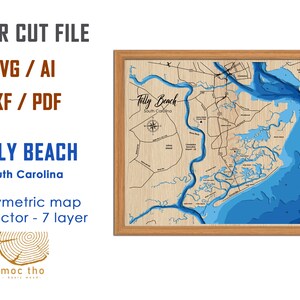 Digitale Datei PDF, SVG - Folly Beach South Carolina Bathymetric Depth Layers SVG-Datei, Layered Vector, Laser Cut Datei, Hochzeitsgeschenk,