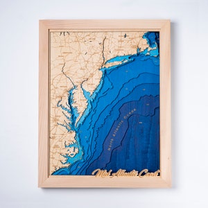 Mid Atlantic Coast 9 Layer Holzkarte - Benutzerdefinierte Karte, Seekarte, Flusskarte, lasergravierte Wandkunst, Einweihungsgeschenk
