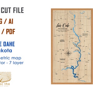 Digital File PDF, SVG - Lake Oahe Dakota Bathymetric Depth Layers SVG File, Layered Vector, Laser Cut File, wedding gift,