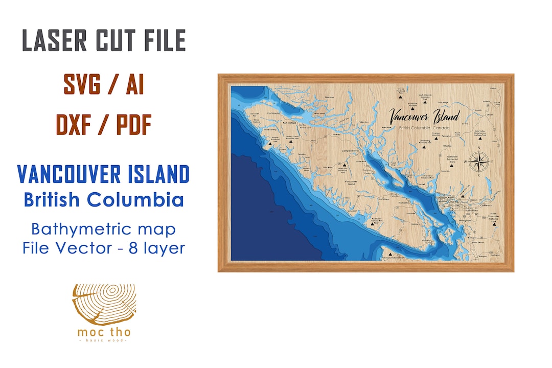 Digital File PDF, SVG - Vancouver Island Bc Canada Bathymetric Depth ...
