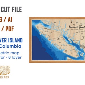 Digitale Datei PDF, SVG - Vancouver Island Bc Kanada Bathymetrische Tiefe Schichten, SVG-Datei, Schicht Vektor, Laser geschnitten Datei, Hochzeitsgeschenk