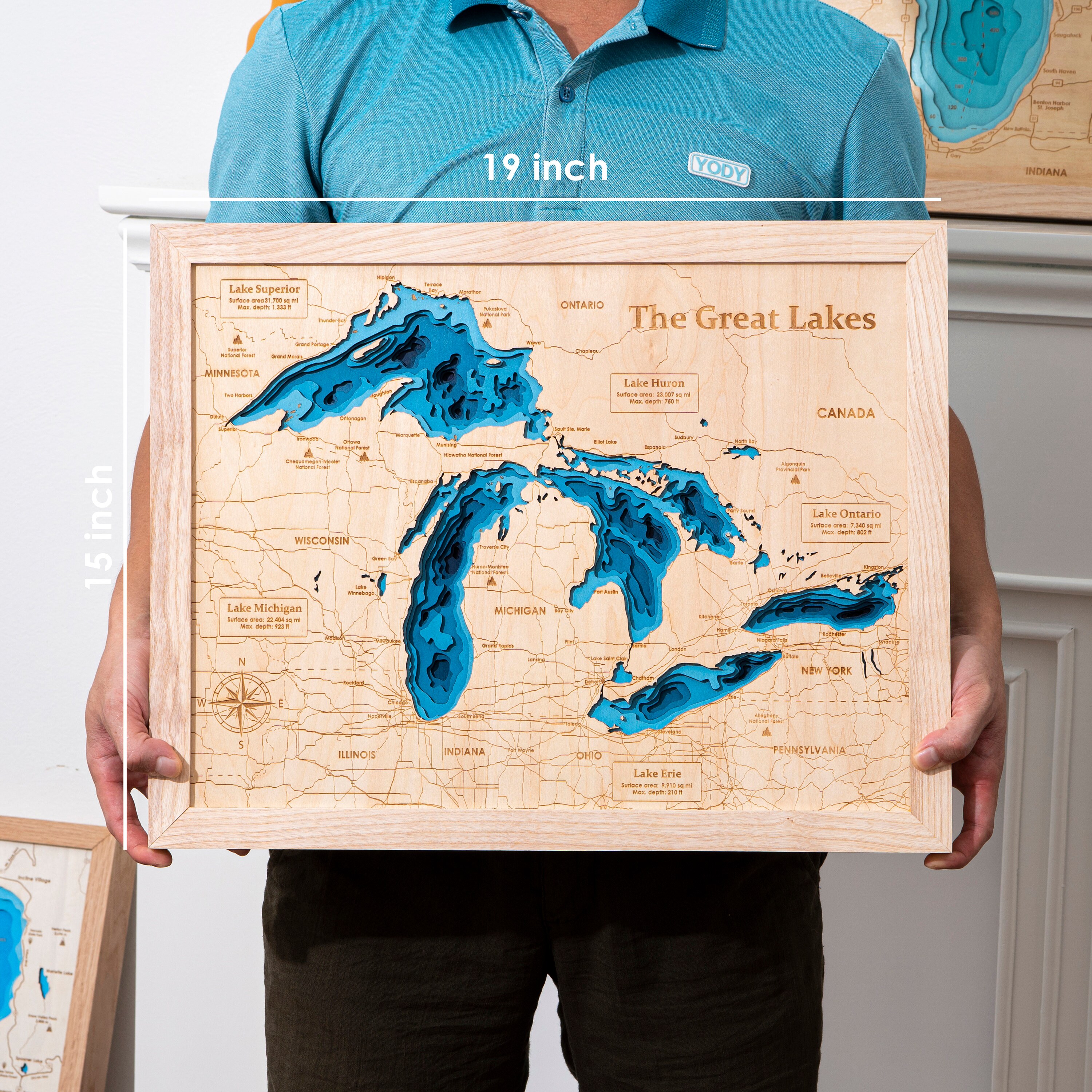 The Great Lakes Map Wood - Custom 3D Map Wood Bathymatric Map, Custom ...