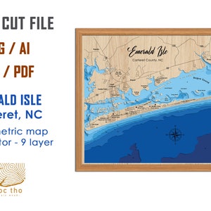 Digital File PDF, SVG - Emerald Isle North Carolina Bathymetric Depth Layers SVG File, Layered Vector, Laser Cut File, wedding gift