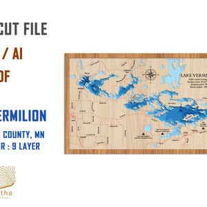Digital File PDF, SVG - Lake Vermilion Minnesota Bathymetric Depth Layers SVG File, Layered Vector, Laser Cut File, wedding gift