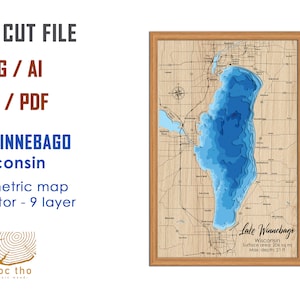 Digital File PDF, SVG - Lake Winnebago Wisconsin map, Bathymetric Depth Layers SVG File, Layered Vector, Laser Cut File, wedding gift