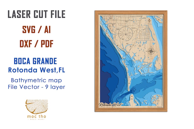 Digital File PDF, SVG - Boca Grande Florida, Bathymetric Depth Layers ...