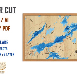 Digital File PDF, SVG - Fall lake Minnesota map Bathymetric Depth Layers SVG File, Layered Vector, Laser Cut File, wedding gift,