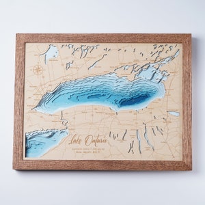 Lake Ontario, grote meren - 3D-kaart Lake op maat | Bathymetrische en topografische kaart | Cabin House muurkunst, housewarming, Vaderdagcadeaus