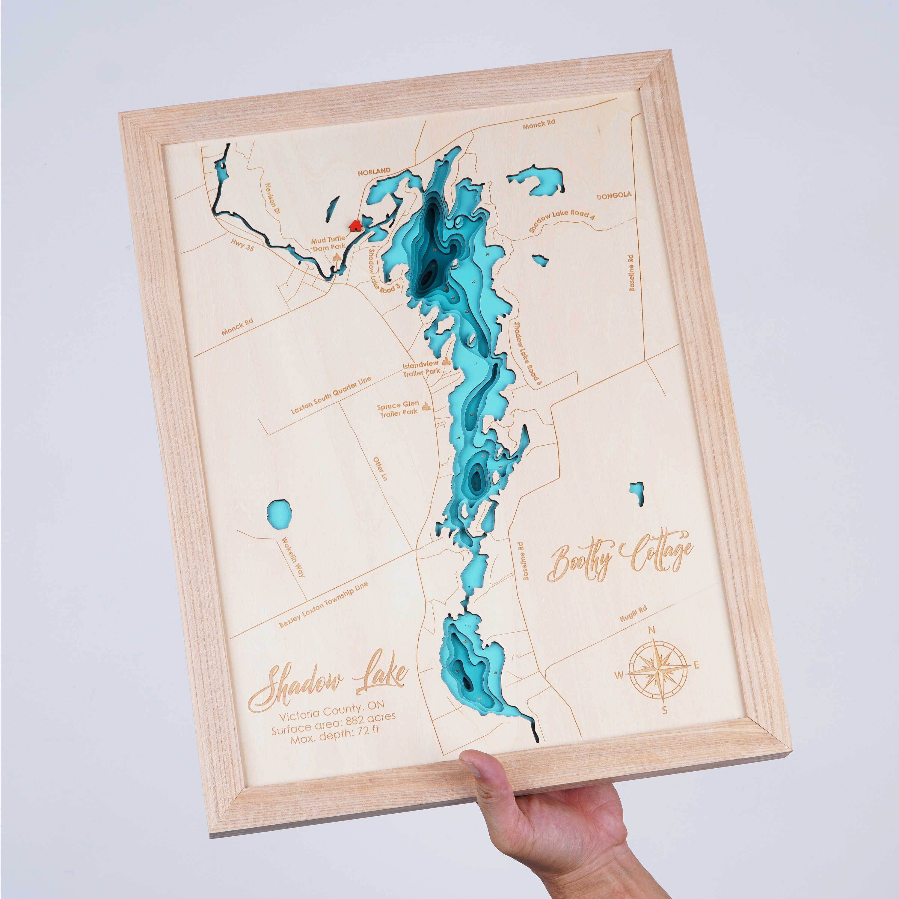 Shadow Lake Ontario Wood Map 3D Custom Lake, Island, Coast Map ...