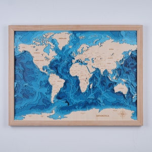 3D houten wereldkaart houten kaart 3D aangepaste kaart meer, eiland en kust Bathymetrische kaart, Cabin House Wall Art, kerstcadeaus