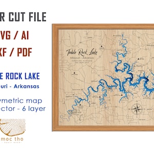 Digitale Datei PDF, SVG - Table Rock Lake, Bathymetrische Tiefe Schichten SVG-Datei, Schicht Vektor, Laser geschnitten Datei, Hochzeitsgeschenk,