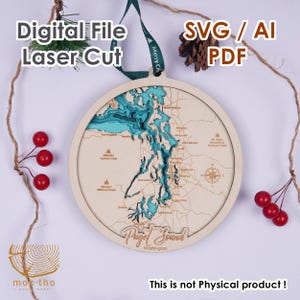 Archivo digital SVG: adorno navideño de Puget Sound, Washington, de 6 pulgadas, regalo de inauguración de la casa personalizado, adorno para el nuevo hogar, regalo de Navidad