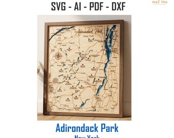 Digital File PDF, SVG - Adirondack Park, New York Bathymetric Depth Layers SVG File, Layered Vector, Laser Cut File, wedding gift