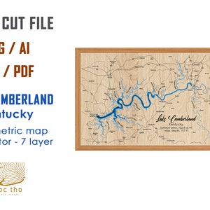 Digital File PDF, SVG - Lake Cumberland Kentucky, Bathymetric Depth Layers SVG File, Layered Vector, Laser Cut File, wedding gift