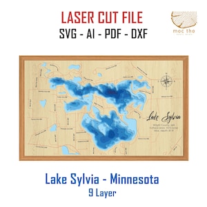 Digital File PDF, SVG - Lake Sylvia Minnesota  Bathymetric Depth Layers SVG File, Layered Vector, Laser Cut File wedding gift