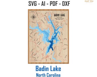 Digital File PDF, SVG - Badin Lake North Carolina Bathymetric Depth Layers SVG File, Layered Vector, Laser Cut File, wedding