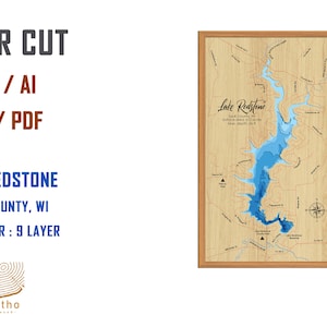 Digital File PDF, SVG - Lake Redstone Wisconsin Bathymetric Depth Layers SVG File, Layered Vector, Laser Cut File, wedding gift,